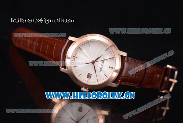 Audemars Piguet Jules Audemars Clone AP Calibre 3120 Automatic Rose Gold Case with White Dial Stick Markers and Brown Leather Strap (EF) - Click Image to Close